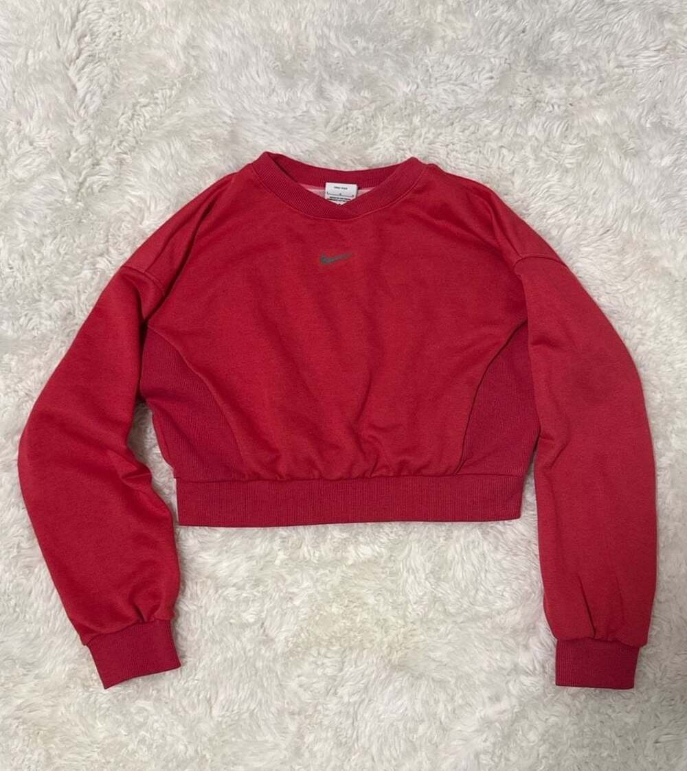 Nike Yoga Dri-FIT Cropped Fleece Crewneck Sweatshirt Pink Size Girls L